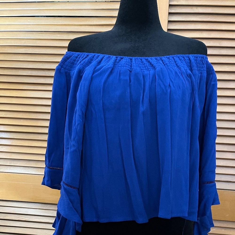 Women's Off Shoulder Blouse - Royal Blue - Large